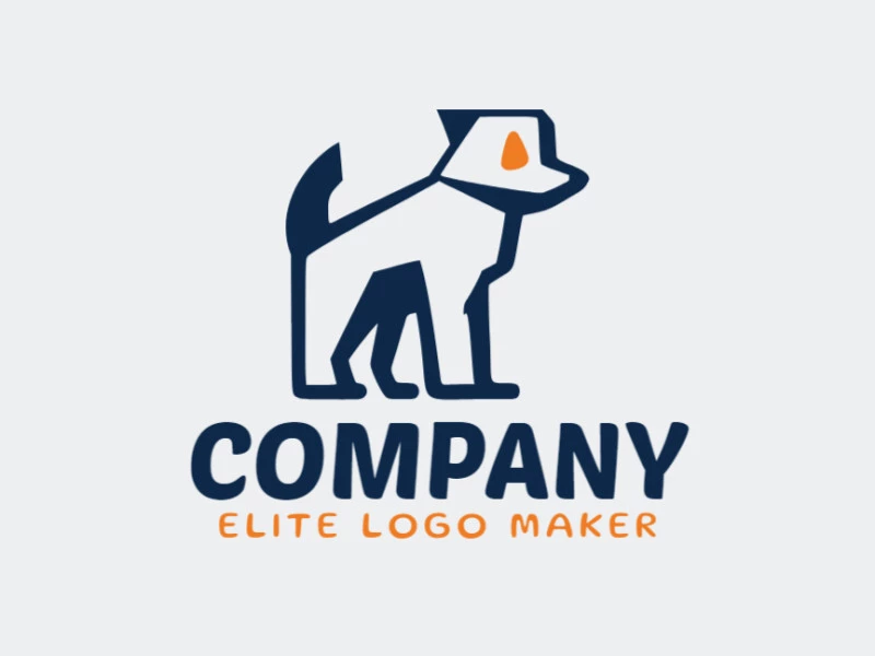 Customizable logo in the shape of a dog with a minimalist style, the colors used were blue and orange.