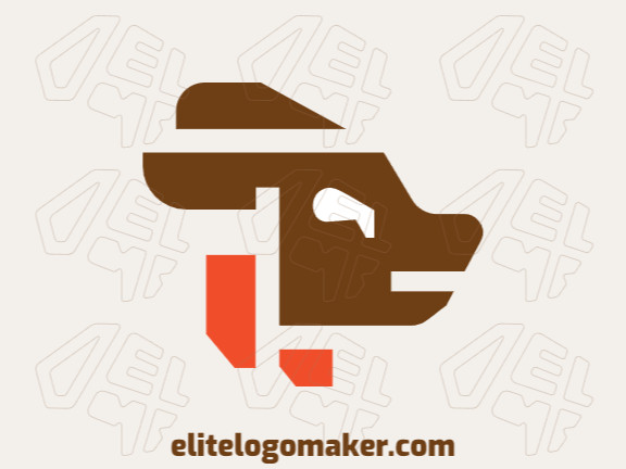 Minimalist logo in the shape of a dog composed of abstract shapes and refined design, the colors used in the logo are orange and brown.