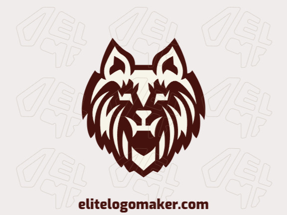Logotipo criativo com design simétrico formando uma cabeça de cachorro com as cores branco e marrom.