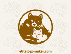 Customizable logo in the shape of a dog combined with a cat with creative design and circular style.