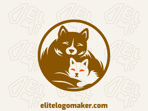 Logotipo customizável com a forma de um cachorro combinado com um gato com design criativo e estilo circular.