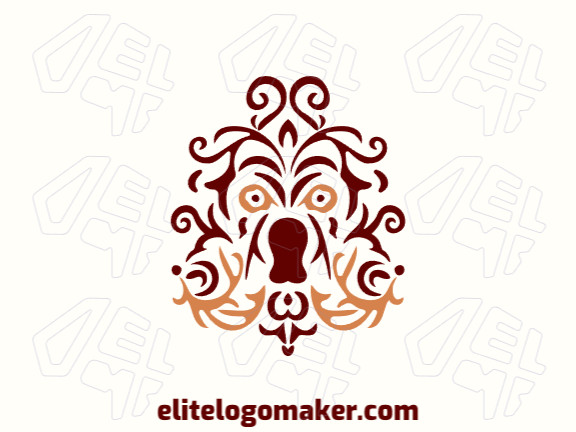 Vector logo in the shape of a dog head with ornamental design with brown and orange colors.
