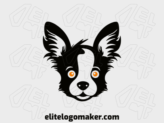 Um logotipo profissional em forma de uma cabeça de cachorro com um estilo abstrato, as cores utilizadas foi laranja e preto.