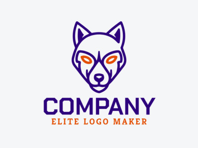 Un diseño grácil y atractivo de logotipo de una cabeza de perro, mezclando creativamente colores azul y naranja.
