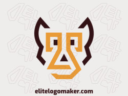 Animal logo in the shape of a dog head composed of abstracts shapes and lines with brown and yellow colors.