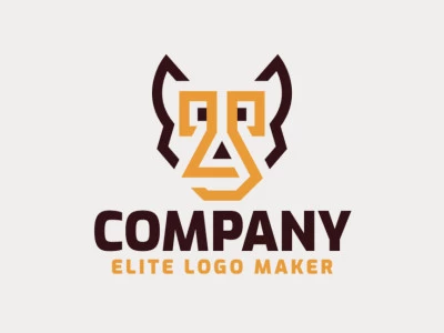 Animal logo in the shape of a dog head composed of abstracts shapes and lines with brown and yellow colors.