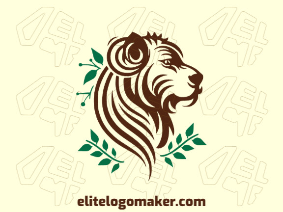 Logo available for sale in the shape of a dog combined with leaves with ornamental, style with green and brown colors.
