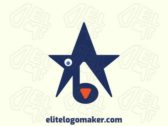 Vector logo in the shape of a dog combined with a star, with abstract style with blue and orange colors.