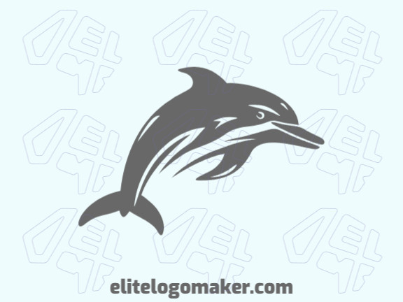 Logotipo vetorial com a forma de um golfinho com estilo mascote e cor cinza.