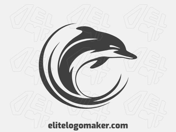 Crie seu próprio logotipo com a forma de um golfinho com estilo minimalista e com a cor cinza.
