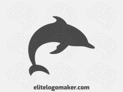 Logo available for sale in the shape of a dolphin with pictorial style and grey color.