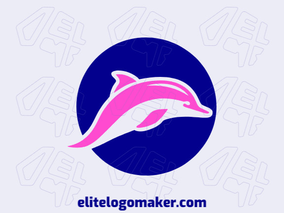 Minimalist logo with a refined design forming a dolphin, the colors used were pink and dark blue.
