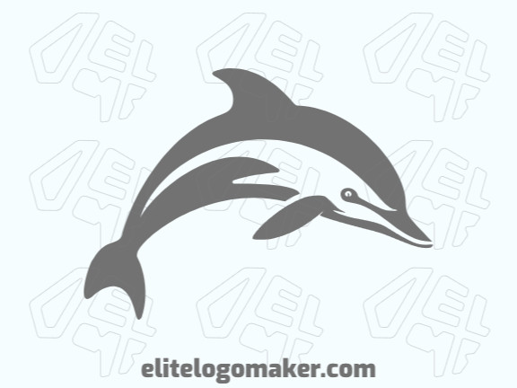 Vector logo in the shape of a dolphin jumping with minimalist style and grey color.