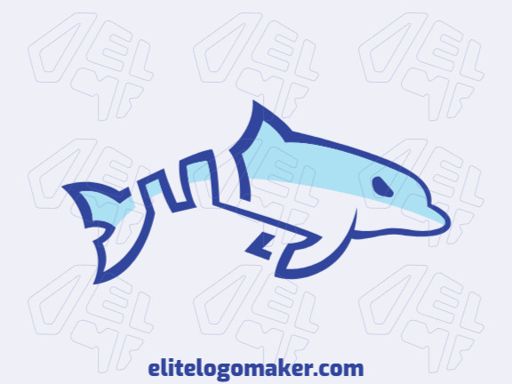 Animal logo in the shape of a dolphin swimming composed of abstract shapes and lines with blue color.