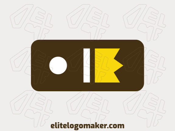 Minimalist logo created with abstract shapes forming a domino combined with a crown with brown and yellow colors.