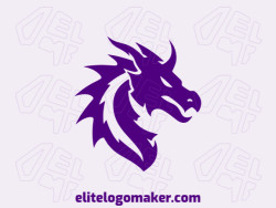 Customizable logo in the shape of a dragon composed of a mascot style and purple color.