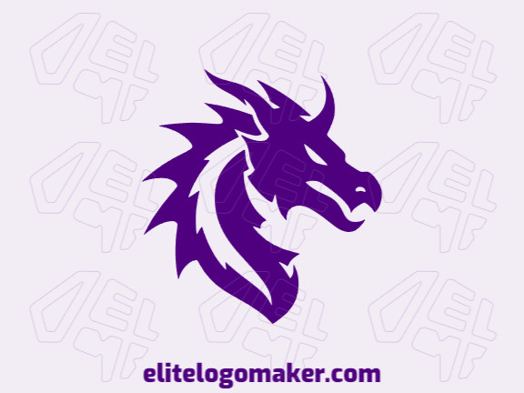 Logotipo customizável com a forma de um dragão composto por um estilo mascote e cor roxo.