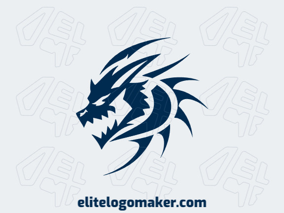 Logotipo vetorial com a forma de um dragão com design mascote e cor azul escuro.