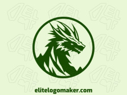Logo is available for sale in the shape of a dragon with a circular design and dark green color.