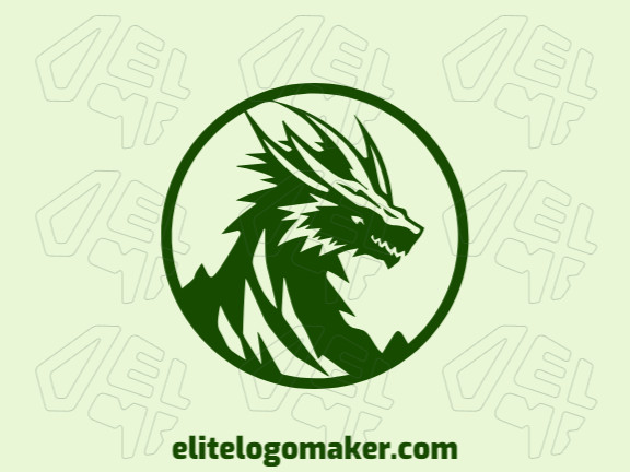 Logotipo disponível para venda com a forma de um dragão com design circular e cor verde escuro.