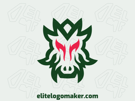Logotipo abstrato com design refinado, formando um dragão com as cores verde e vermelho.