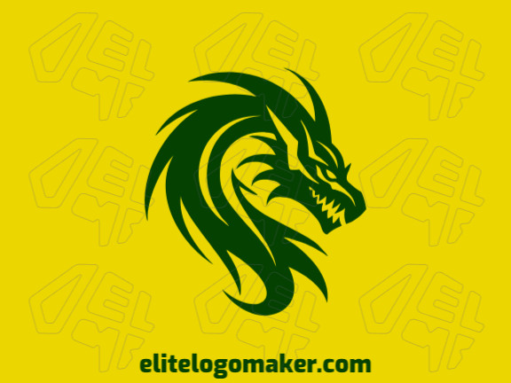 Logotipo abstrato com design refinado, formando uma cabeça de dragão com a cor verde.
