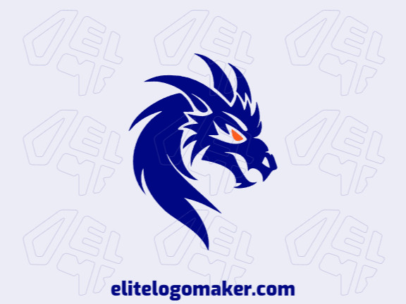 Crie um logotipo vetorizado apresentando um design contemporâneo de uma cabeça de dragão e estilo mascote, com um toque de sofisticação e com as cores laranja e azul escuro.