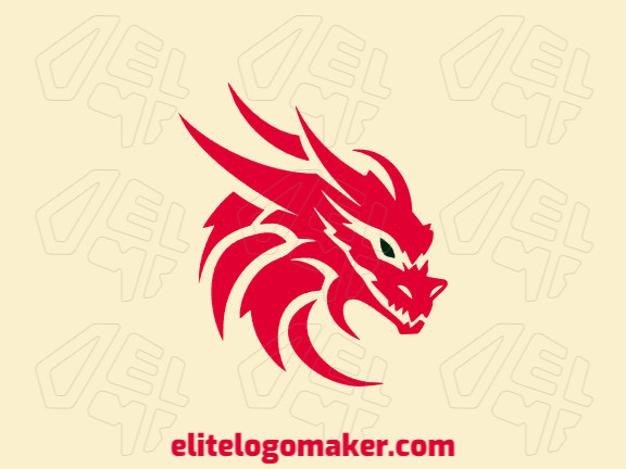 Logotipo mascote criado com formas abstratas formando uma cabeça de dragão com as cores vermelho e preto.
