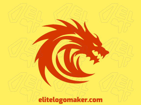 Um logotipo abstrato de cabeça de dragão em laranja escuro cativante, representando a mística e o poder de criaturas míticas.