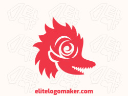 Abstract logo with an incredible idea forming a dragon combined with a rose composed of solid shapes with red color.