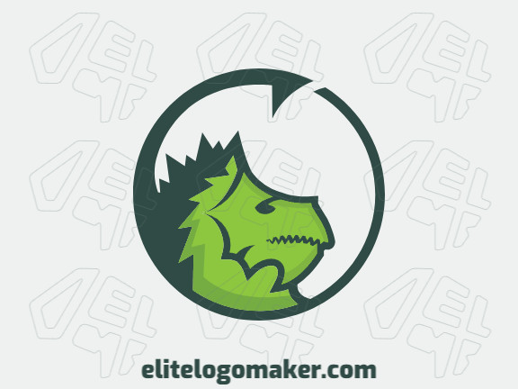Circular logo in the shape of a dragon head composed of abstracts shapes with green colors.