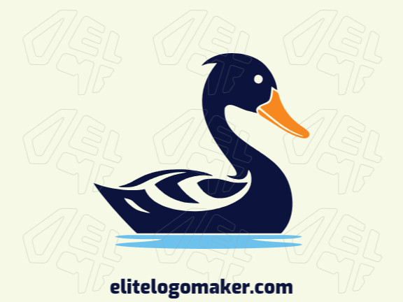 Vector logo in the shape of a duck with a minimalist design with blue, orange, and dark blue colors.