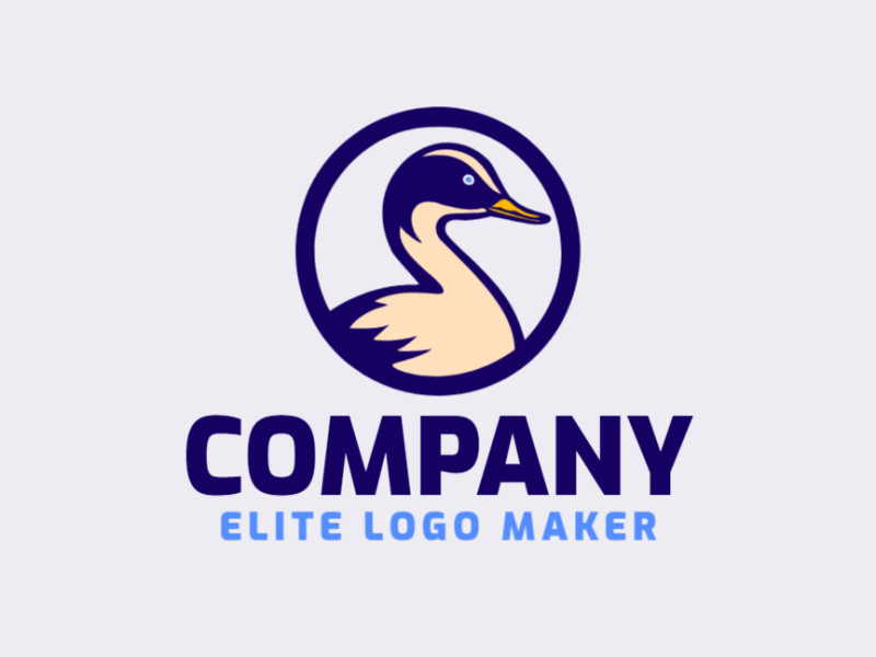 Logotipo vetorial com a forma de um pato com design circular e com as cores preto e bege.