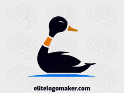 Logo template for sale in the shape of a duck, the colors used were blue, orange, and black.