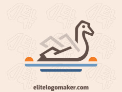 Animal logo design in the shape of a duck composed of stylized shapes with blue, brown, and orange colors.