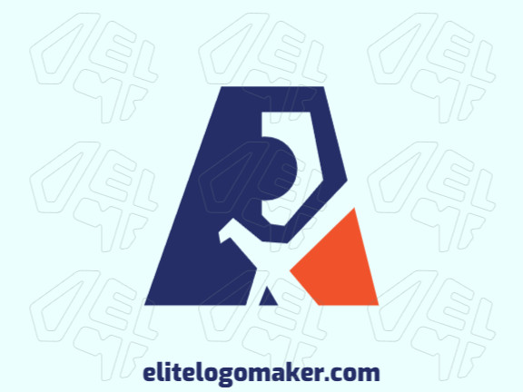 Logotipo customizável composto por formas sólidas e estilo simples formando um pato mesclado com uma letra "a" com cores azul e laranja.