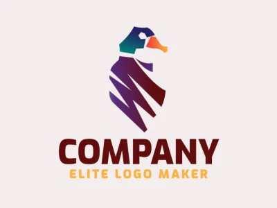 Gradient logo design in the shape of a duck composed of abstracts shapes with blue, orange, brown, yellow, and green colors.