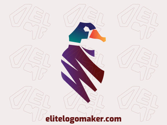 Gradient logo design in the shape of a duck composed of abstracts shapes with blue, orange, brown, yellow, and green colors.