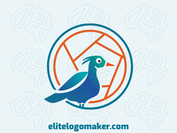 Logotipo disponível para venda com a forma de um pato com estilo gradiente e com as cores azul e laranja.