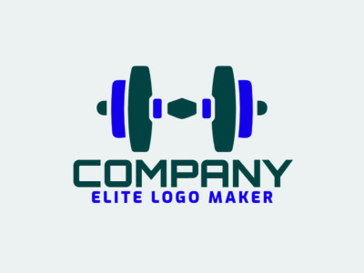 Logotipo minimalista com design refinado, formando um haltere com as cores azul e verde escuro.