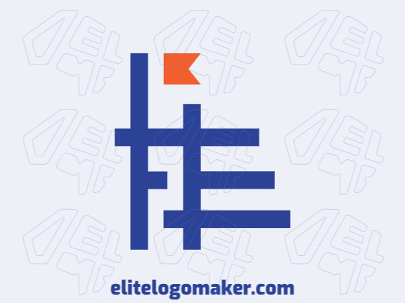 Logotipo minimalista com design refinado, formando uma letra "E" combinado com uma bandeira, com as cores azul e laranja.