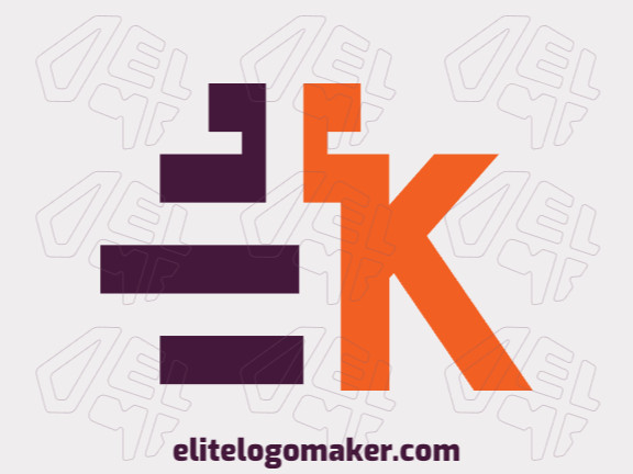 Crie um logotipo vetorial para sua empresa com a forma de uma letra "E" combinado com uma letra "K", com estilo abstrato, as cores utilizadas foi laranja e roxo.