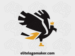 Animal logo with the shape of a flying eagle composed of abstracts shapes with black and yellow colors.
