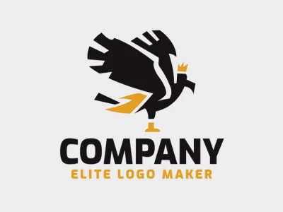 Animal logo with the shape of a flying eagle composed of abstracts shapes with black and yellow colors.