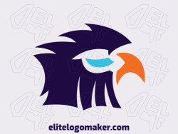 Vector logo in the shape of an eagle with abstract design with blue and orange colors.