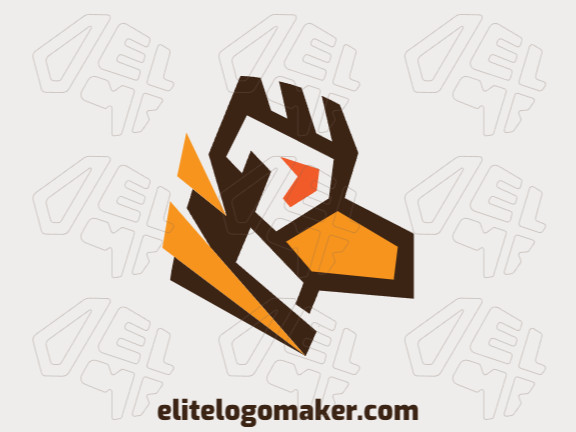 Minimalist logo in the shape of an eagle composed of abstract shapes and refined design, the colors used in the logo are brown, orange, and yellow.
