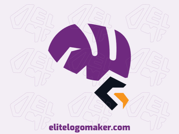 Logo design in the shape of an eagle combined with a brain with abstract design and purple, yellow, and black colors, this logo is ideal for any business.