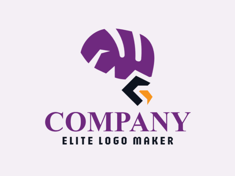 Logo design in the shape of an eagle combined with a brain with abstract design and purple, yellow, and black colors, this logo is ideal for any business.