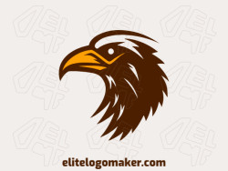 Logo is available for sale in the shape of an eagle head with abstract design with yellow and dark brown colors.