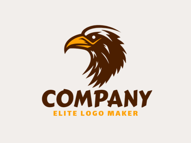 Logo is available for sale in the shape of an eagle head with abstract design with yellow and dark brown colors.
